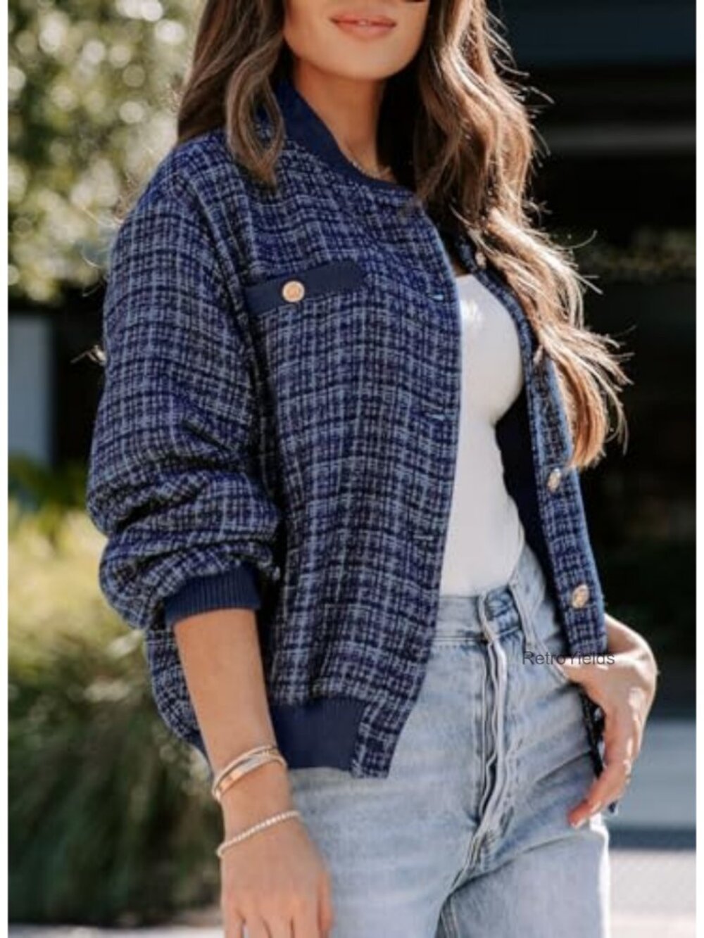 Women's Plaid Button Short Jacket Fall Winter Trendy - Picture 2 of 6